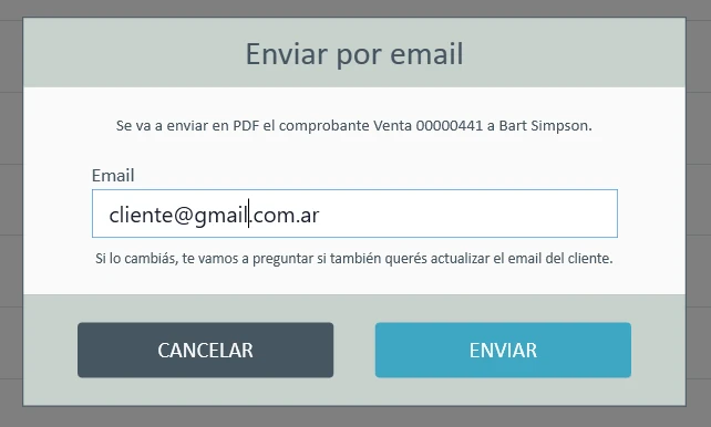 Ventana de StackTrade para ingresar el correo del cliente y enviar PDF
