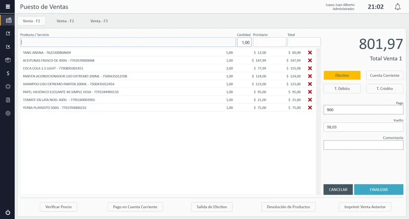 StackTrade: puesto de ventas con una venta en curso